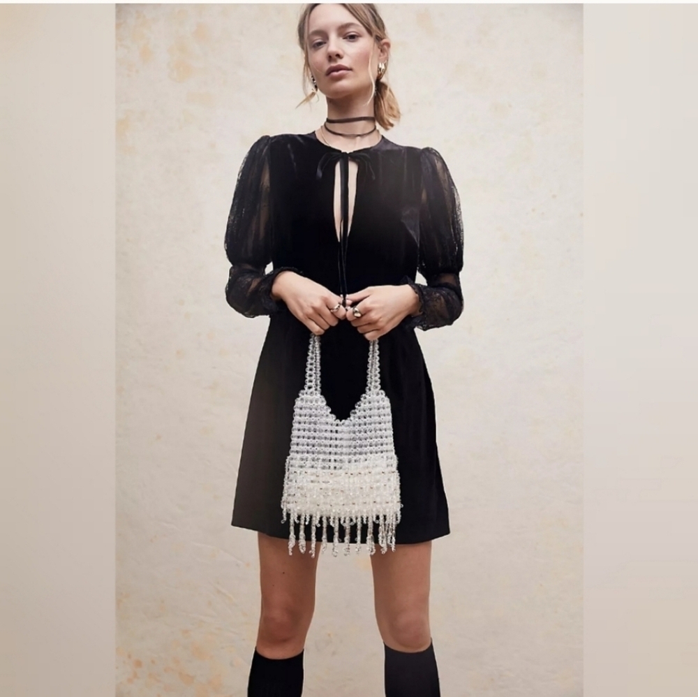 Free People Midnight Hour Black Lace Velvet Mini Dress Size S - Picture 2 of 9